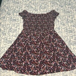 Floral Women’s Smocked Off the Shoulder Dress - Black and Pink